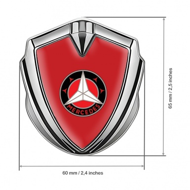 Mercedes Metal Emblem Self Adhesive Silver Red Base Circle Logo Variant