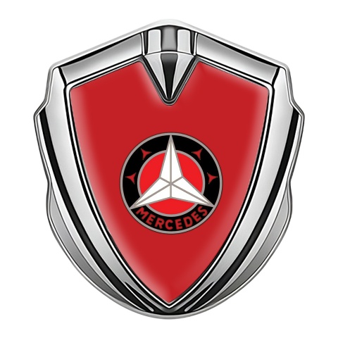 Mercedes Metal Emblem Self Adhesive Silver Red Base Circle Logo Variant