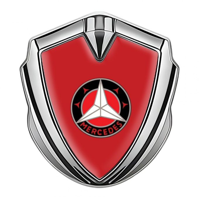 Mercedes Metal Emblem Self Adhesive Silver Red Base Circle Logo Variant