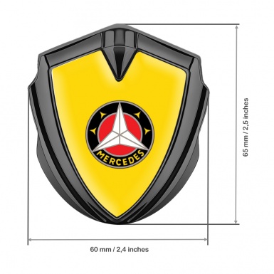 Mercedes 3D Car Metal Domed Emblem Graphite Yellow Foundation Circle Logo