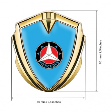 Mercedes Fender Emblem Badge Gold Sky Blue Base Circle Logo Variant