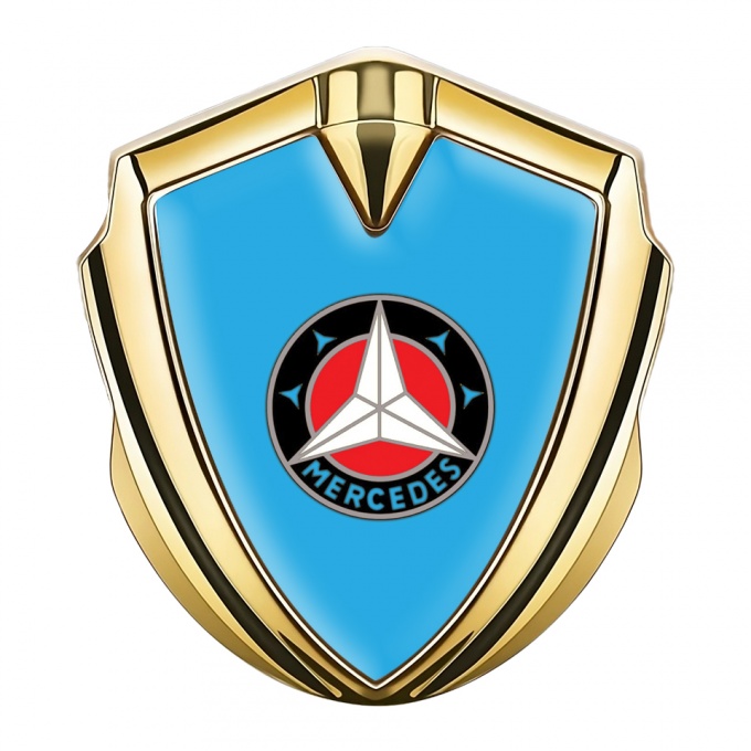 Mercedes Fender Emblem Badge Gold Sky Blue Base Circle Logo Variant