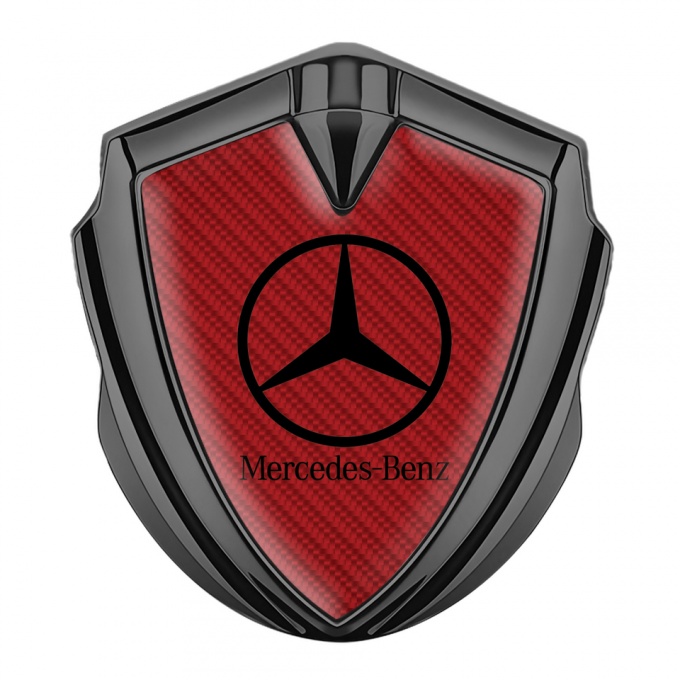 Mercedes Benz Fender Metal Domed Emblem Graphite Red Carbon Classic Logo