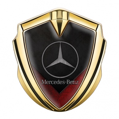 Mercedes Benz Fender Metal Domed Emblem Gold Dark Grid Red Details