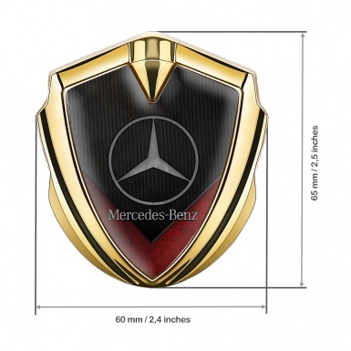 Mercedes Benz Fender Metal Domed Emblem Gold Dark Grid Red Details