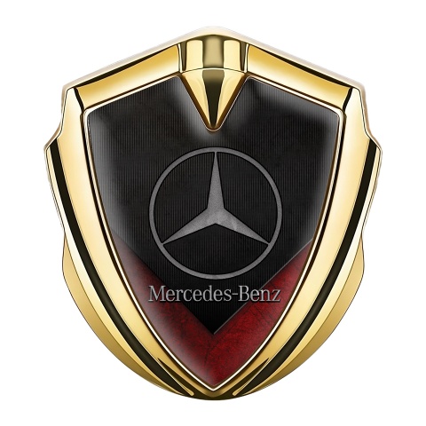 Mercedes Benz Fender Metal Domed Emblem Gold Dark Grid Red Details