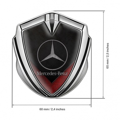 Mercedes Benz Fender Metal Domed Emblem Silver Dark Grid Red Details