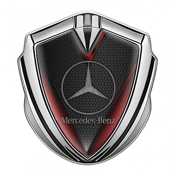 Mercedes Benz Trunk Emblem Badge Silver Dark Grating Red Elements Design