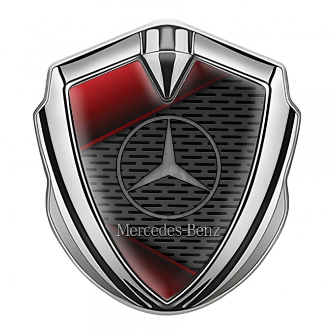 Mercedes Benz Trunk Metal Emblem Badge Silver Dark Grille Red Blade Design