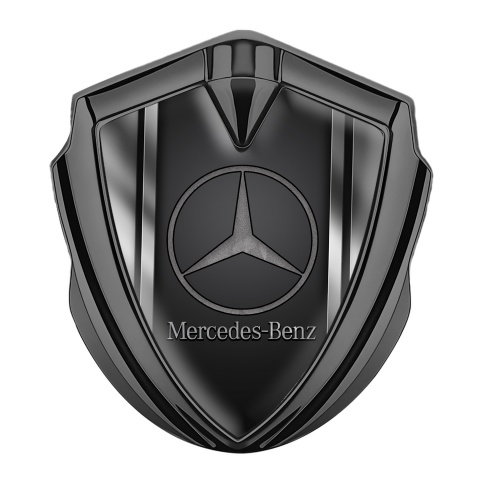 Mercedes Benz Metal Emblem Self Adhesive Graphite Grey Base Metallic Stripes