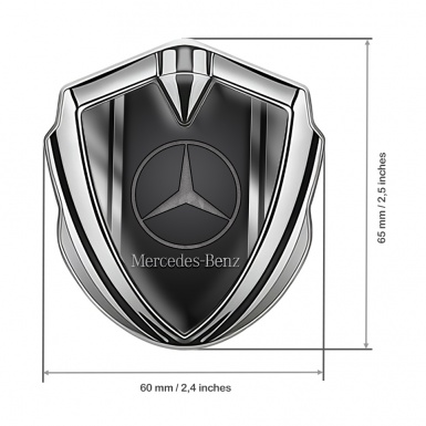 Mercedes Benz Metal Emblem Self Adhesive Silver Grey Base Metallic Stripes