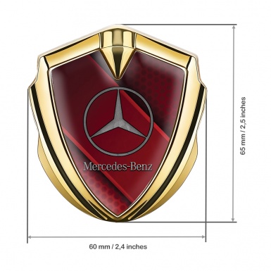 Mercedes Benz Tuning Emblem Self Adhesive Gold Red Grille Diagonal Panel