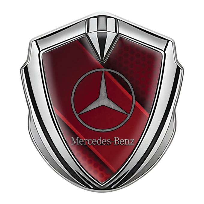Mercedes Benz Tuning Emblem Self Adhesive Silver Red Grille Diagonal Panel
