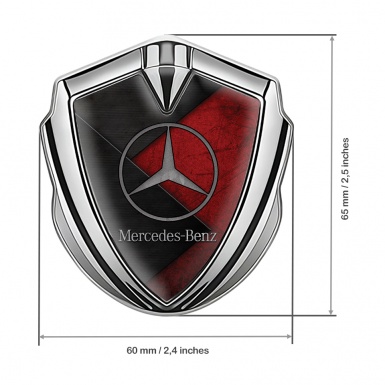 Mercedes Benz Trunk Emblem Badge Silver Rough Red Surface Dark Panels