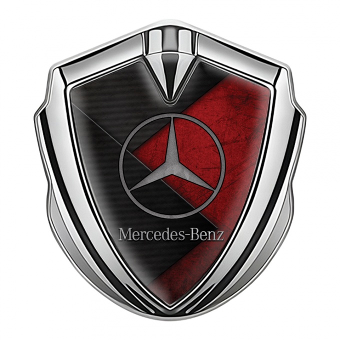 Mercedes Benz Trunk Emblem Badge Silver Rough Red Surface Dark Panels