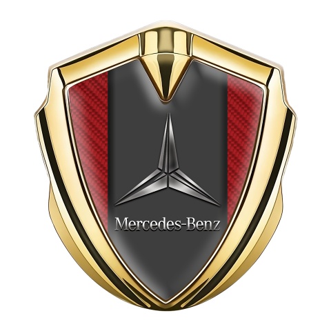 Mercedes Benz 3D Car Metal Domed Emblem Gold Red Carbon Gradient Logo