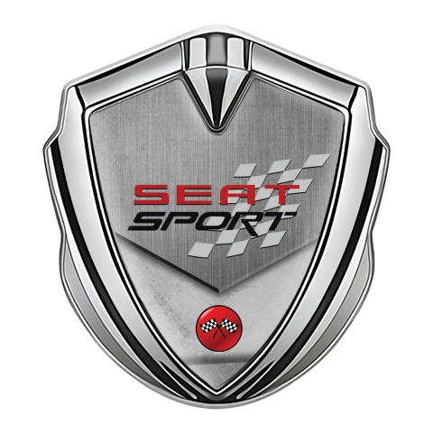 Seat Sport Tuning Emblem Self Adhesive Silver Grey Racing Flag