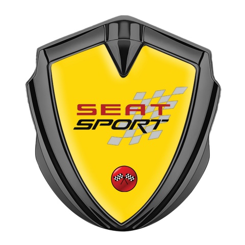 Seat Sport Metal Emblem Self Adhesive Graphite Yellow Racing Flag