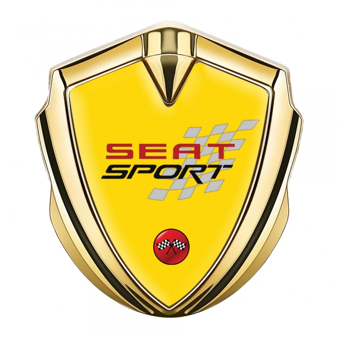 Seat Sport Metal Emblem Self Adhesive Gold Yellow Racing Flag