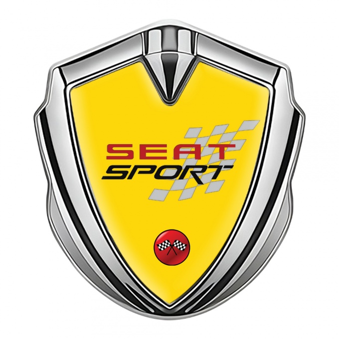 Seat Sport Metal Emblem Self Adhesive Silver Yellow Racing Flag