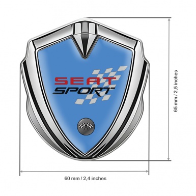 Seat Sport Bodyside Domed Emblem Silver Blue Racing Flags Design