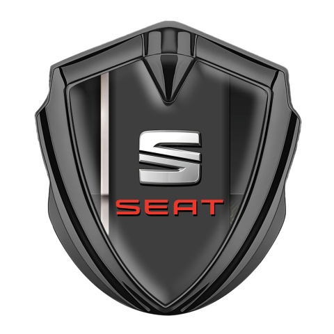 Seat Fender Emblem Badge Graphite Black Base Grey Stripe Bevel Effect