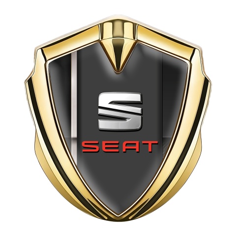 Seat Fender Emblem Badge Gold Black Base Grey Stripe Bevel Effect
