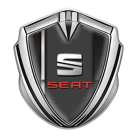 Seat Fender Emblem Badge Silver Black Base Grey Stripe Bevel Effect