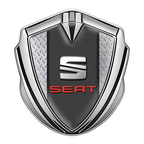 Seat Trunk Emblem Badge Silver Metallic Plate Effect Bevel Logo
