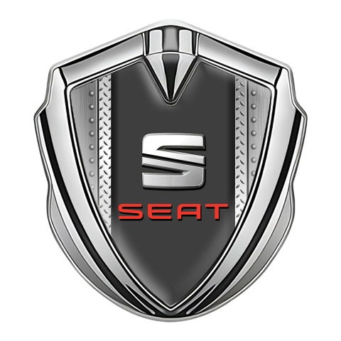 Seat Trunk Metal Emblem Badge Silver Industrial Elements Red Logo