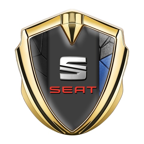 Seat Tuning Emblem Self Adhesive Gold Blue Mosaic Beveled Logo