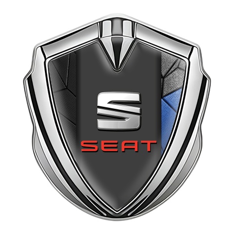 Seat Tuning Emblem Self Adhesive Silver Blue Mosaic Beveled Logo