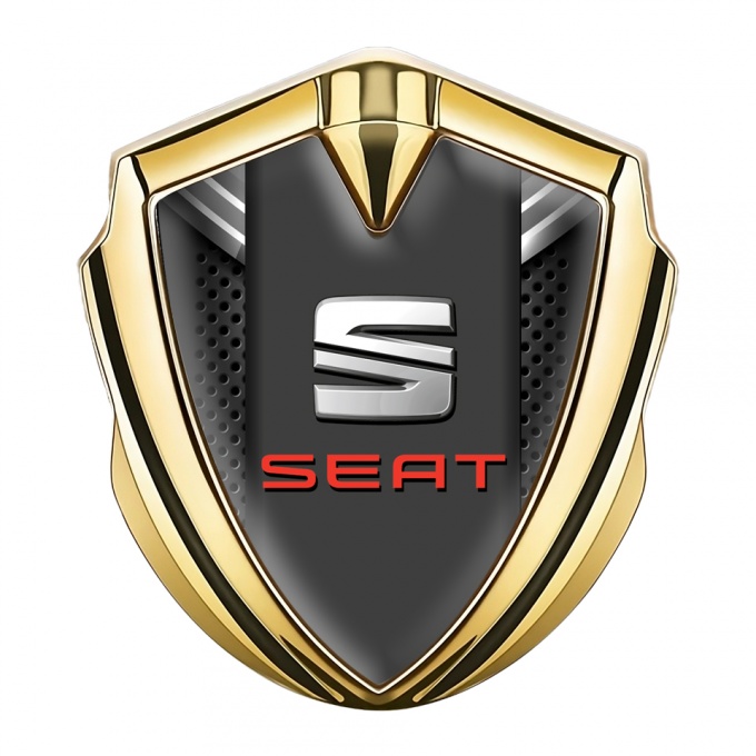 Seat Fender Emblem Badge Gold Charcoal Mesh Grey Ribbon Design