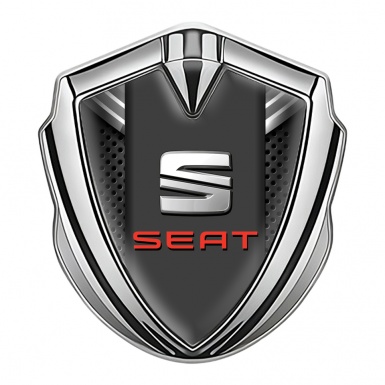 Seat Fender Emblem Badge Silver Charcoal Mesh Grey Ribbon Design