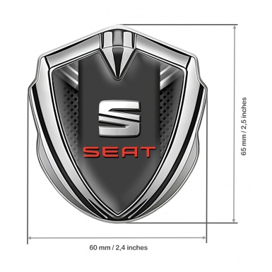 Seat Fender Emblem Badge Silver Charcoal Mesh Grey Ribbon Design