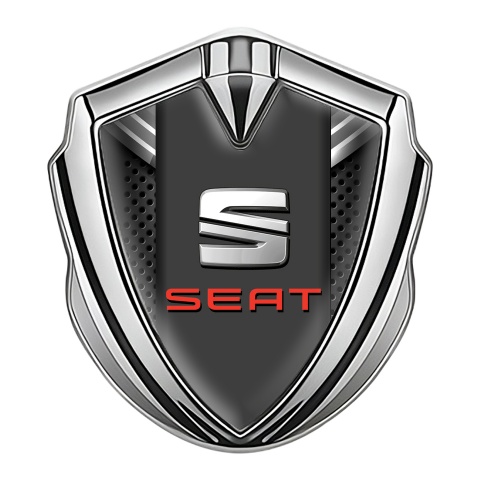 Seat Fender Emblem Badge Silver Charcoal Mesh Grey Ribbon Design