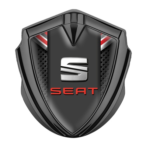 Seat Fender Metal Domed Emblem Graphite Black Coral Mesh Red Logo