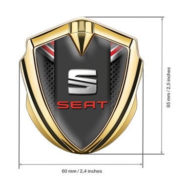 Seat Fender Metal Domed Emblem Gold Black Coral Mesh Red Logo