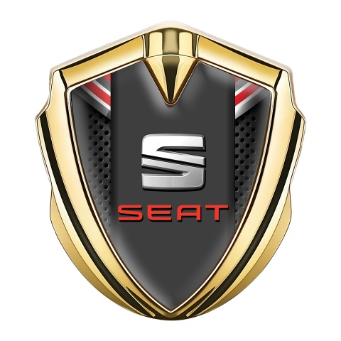 Seat Fender Metal Domed Emblem Gold Black Coral Mesh Red Logo