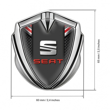 Seat Fender Metal Domed Emblem Silver Black Coral Mesh Red Logo