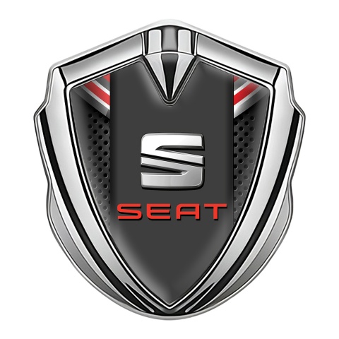 Seat Fender Metal Domed Emblem Silver Black Coral Mesh Red Logo