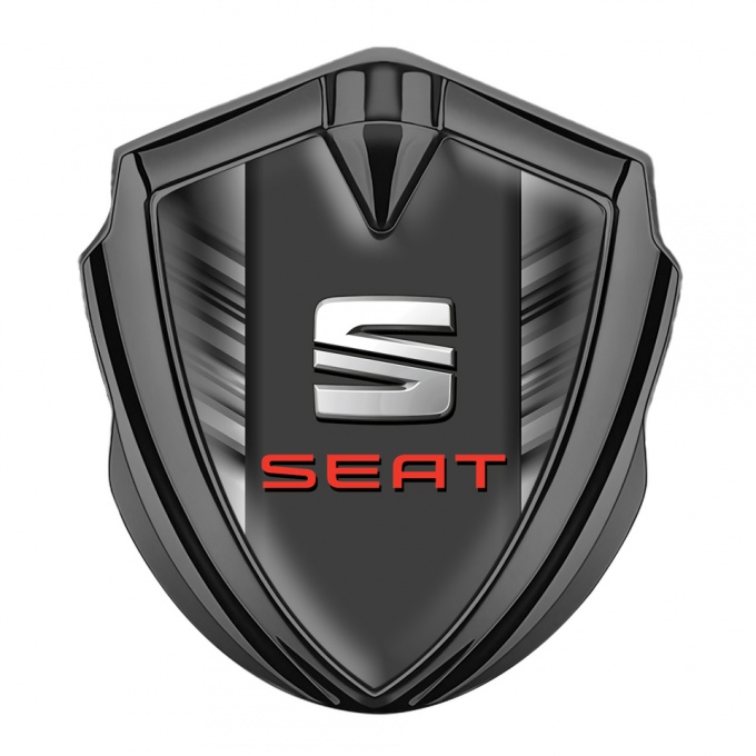 Seat Trunk Emblem Badge Graphite Grey Side Lines Beveled Logo Variant