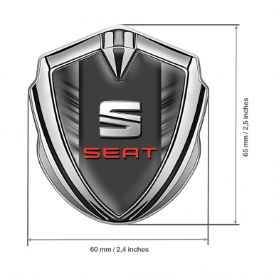 Seat Trunk Emblem Badge Silver Grey Side Lines Beveled Logo Variant