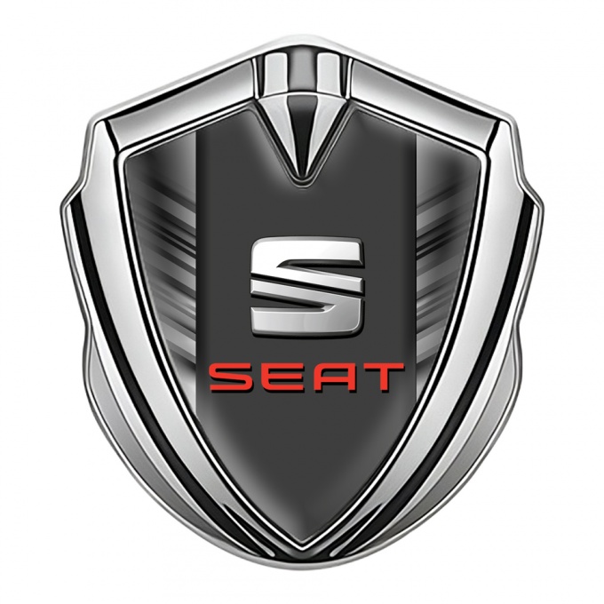 Seat Trunk Emblem Badge Silver Grey Side Lines Beveled Logo Variant