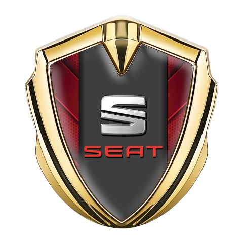 Seat Trunk Metal Emblem Badge Gold Red Hex Diagonal Solid Plates