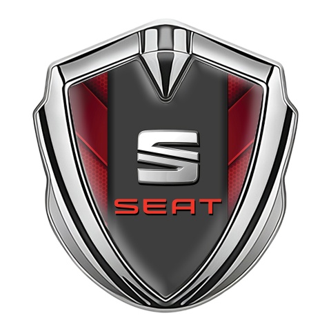 Seat Trunk Metal Emblem Badge Silver Red Hex Diagonal Solid Plates