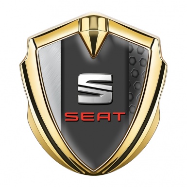 Seat 3D Car Metal Domed Emblem Gold Diverse Plates Base Red Logo