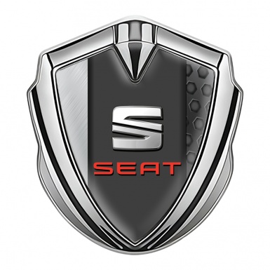 Seat 3D Car Metal Domed Emblem Silver Diverse Plates Base Red Logo