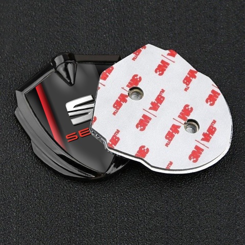 Seat Bodyside Domed Emblem Graphite Black Base Red Logo Sport Stripe