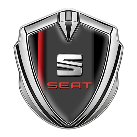 Seat Bodyside Domed Emblem Silver Black Base Red Logo Sport Stripe